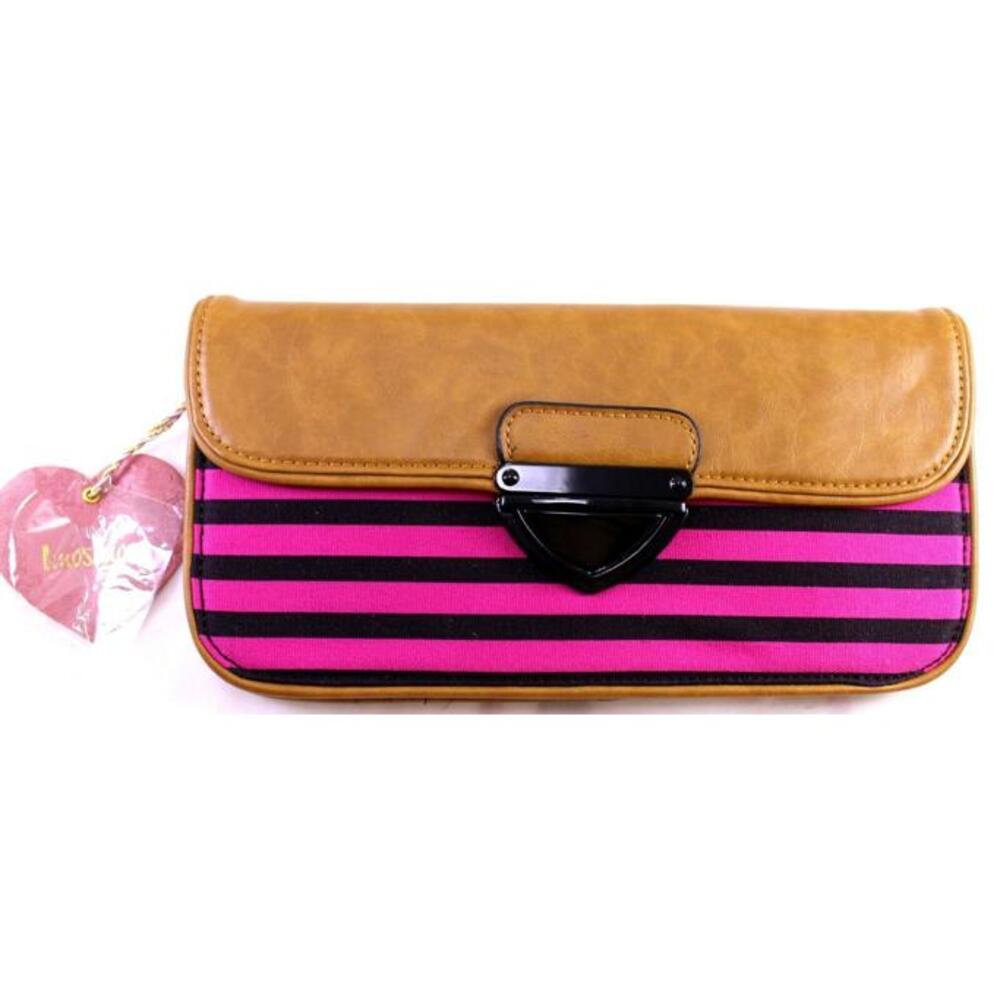 IMoshion Flora 7571C Clutch Tote Purse  Pink Black Striped NWT Bag